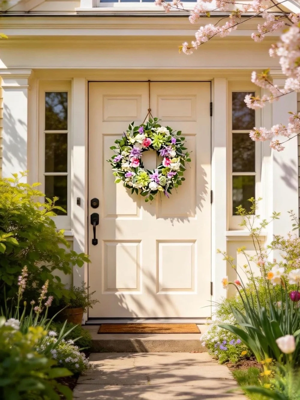 24 Inch Spring Wreath for Front Door, Artificial Spring Summer Floral Wreath